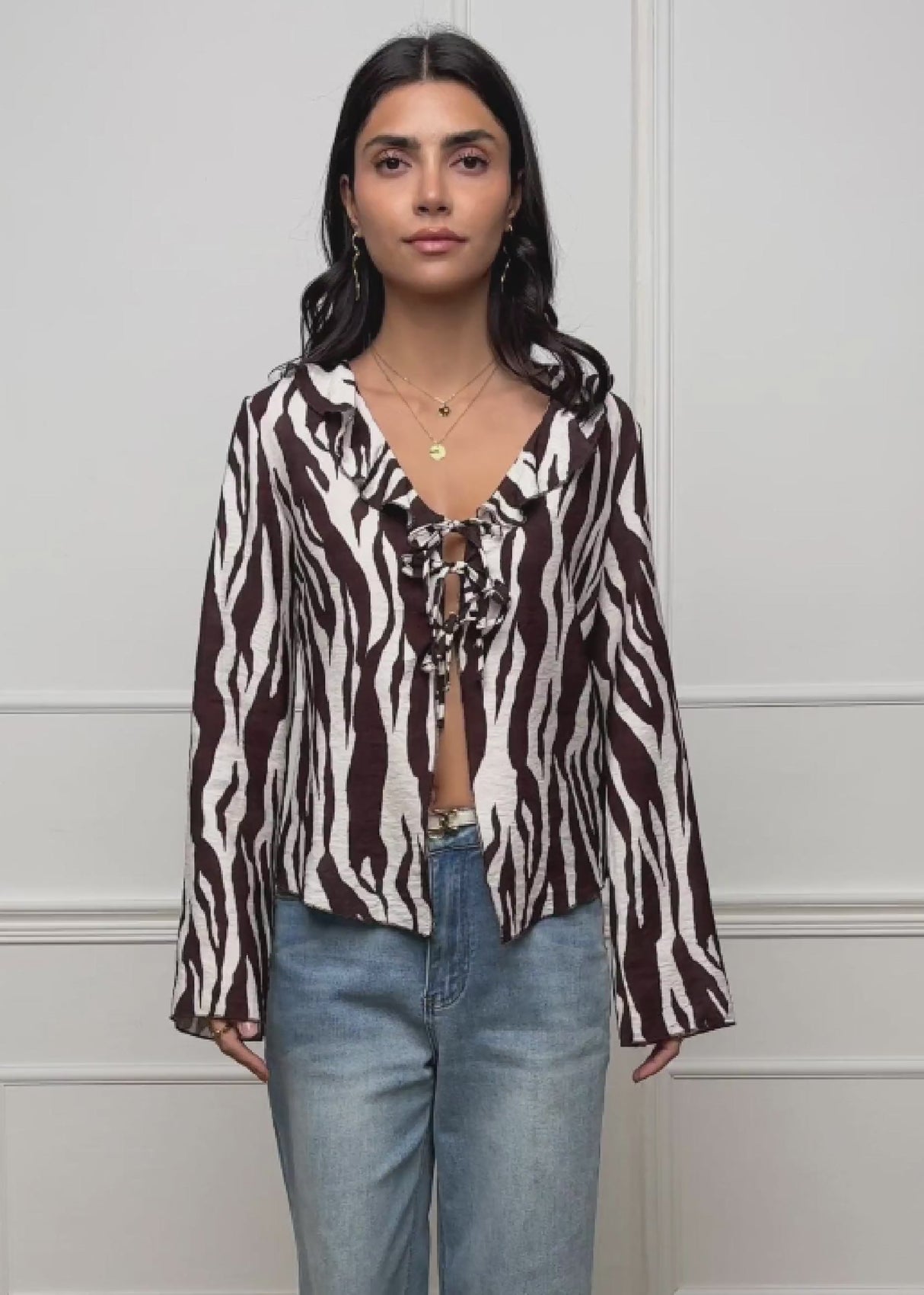 Viscose trousers with zebra print - brown