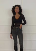 Lace bodysuit with V-neck - black