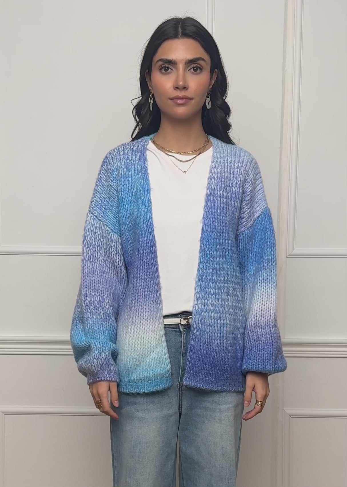Offener Cardigan mit Farbverlauf - blau