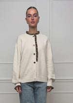 Leo-print cardigan with ruffles - off-white