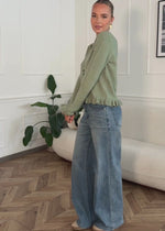 Cardigan with ruffles - sage green