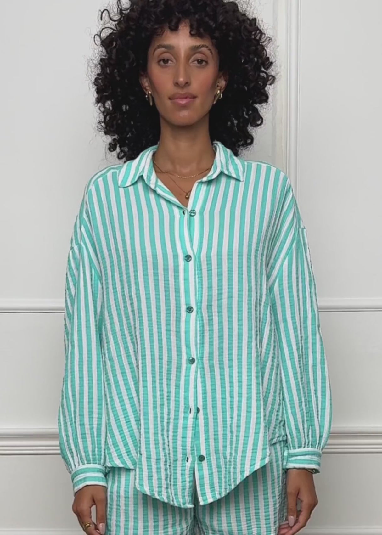 Striped muslin shorts - mint