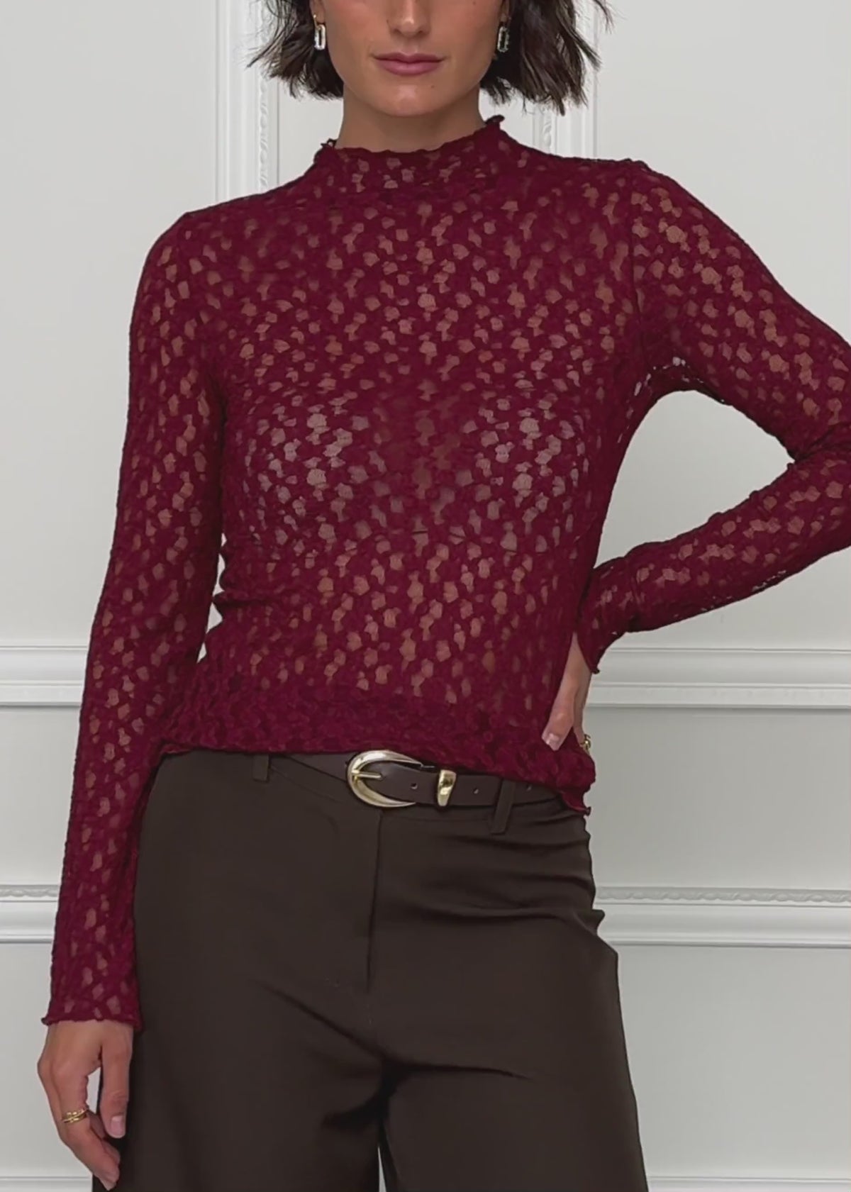Lace long sleeve top - burgundy by SASSYCLASSY