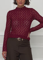 Lace long sleeve top - burgundy