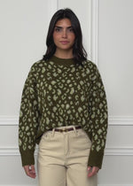 Pullover mit breiter Rippe und Leo-Muster - khaki