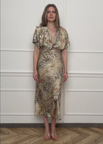 Satin midi dress with animal print - green