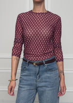 Mesh Langarmshirt mit geometrischem Muster - burgundy