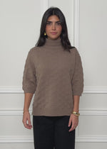 Oversize short-sleeve jumper with bobble texture - taupe