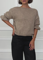 Boat neck jumper with 3/4 sleeves - taupe