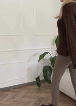 Thermal faux leather leggings with leopard print - brown