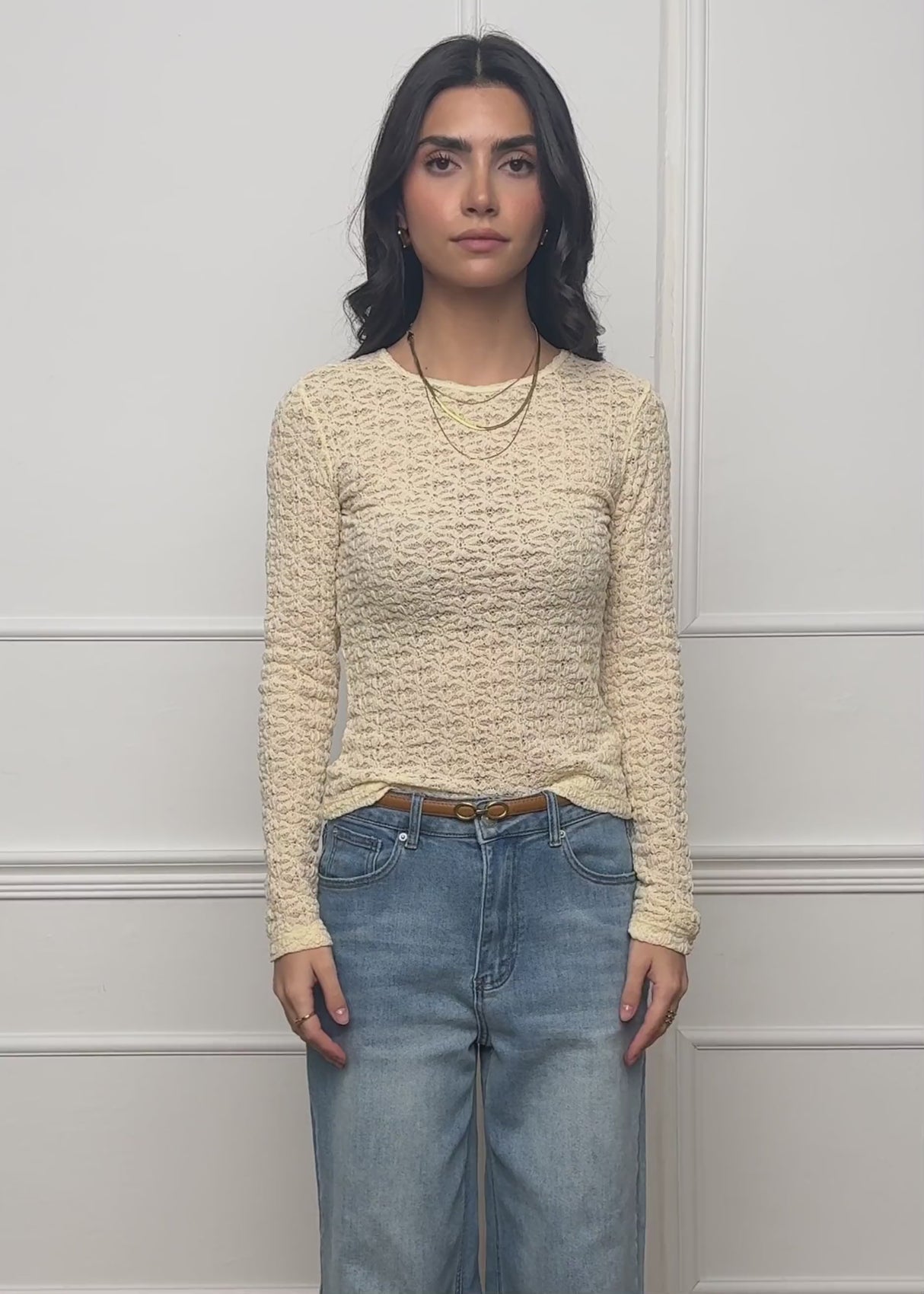 Langarmshirt aus floraler Spitze - buttergelb