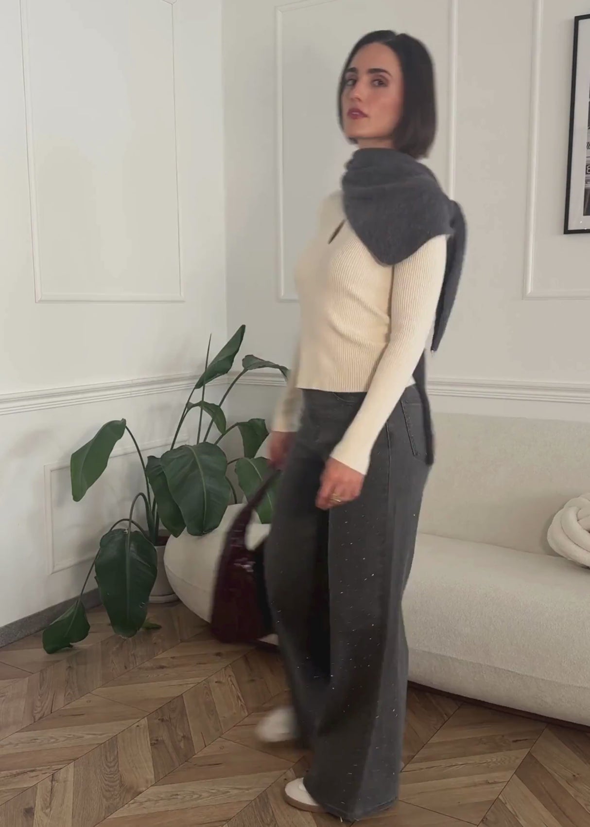 Wide-leg jeans with rhinestones - dark grey