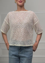 Netz-Shirt mit Pailletten - creme