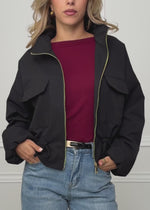 Blouson jacket with stand collar - black