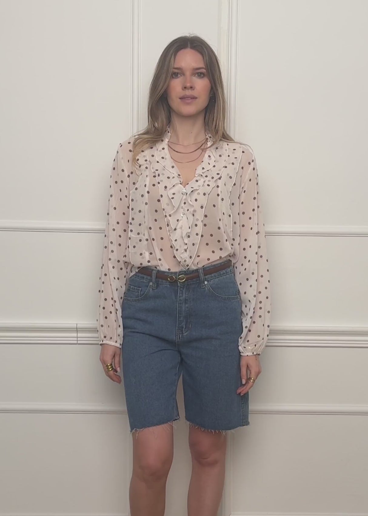 Chiffon blouse with ruffles and polka dot pattern - off-white by SASSYCLASSY