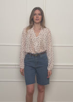 Chiffon blouse with ruffles and polka dot pattern - off-white