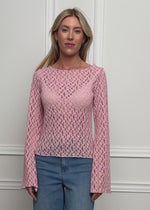 Langarm Spitzenshirt mit weiten Ärmeln - rosa