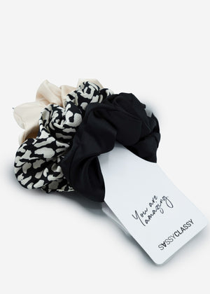Set of 3 scrunchies - black-champagne-leo