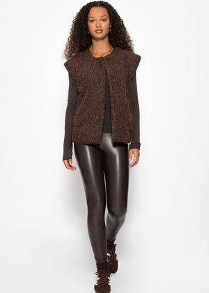 Sleeveless vest with wool texture - brown