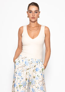 Ärmelloser Body mit V-Ausschnitt - hellbeige