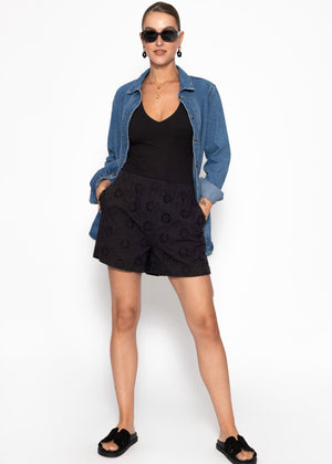 Ärmelloser Body mit V-Ausschnitt - schwarz