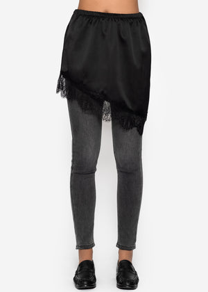 Asymmetrischer Blusenrock mit Spitzensaum - schwarz