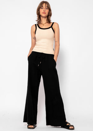 Asymmetric tank top with black panels - beige