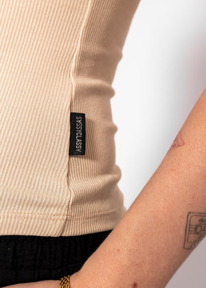 Asymmetric tank top with black panels - beige