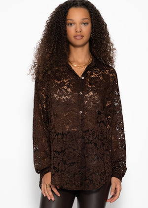Bluse aus transparenter Spitze - braun