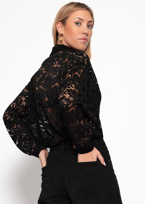 Transparent lace blouse - black