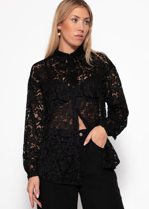 Transparent lace blouse - black