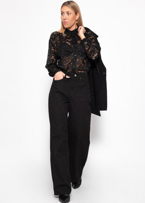 Transparent lace blouse - black