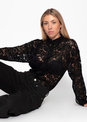 Transparent lace blouse - black