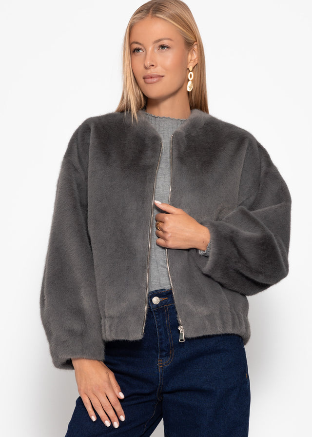 Faux fur bomber jacket - grey