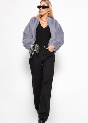 Fellimitation bomber jacket - Taupe