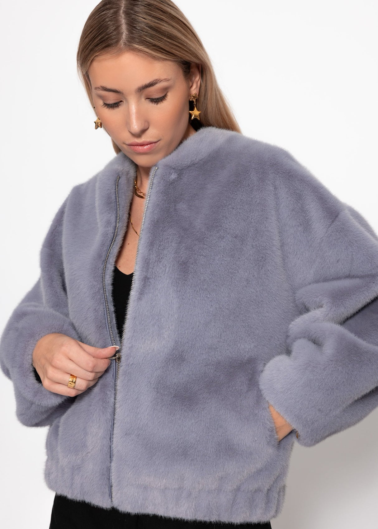Fellimitation bomber jacket - Taupe