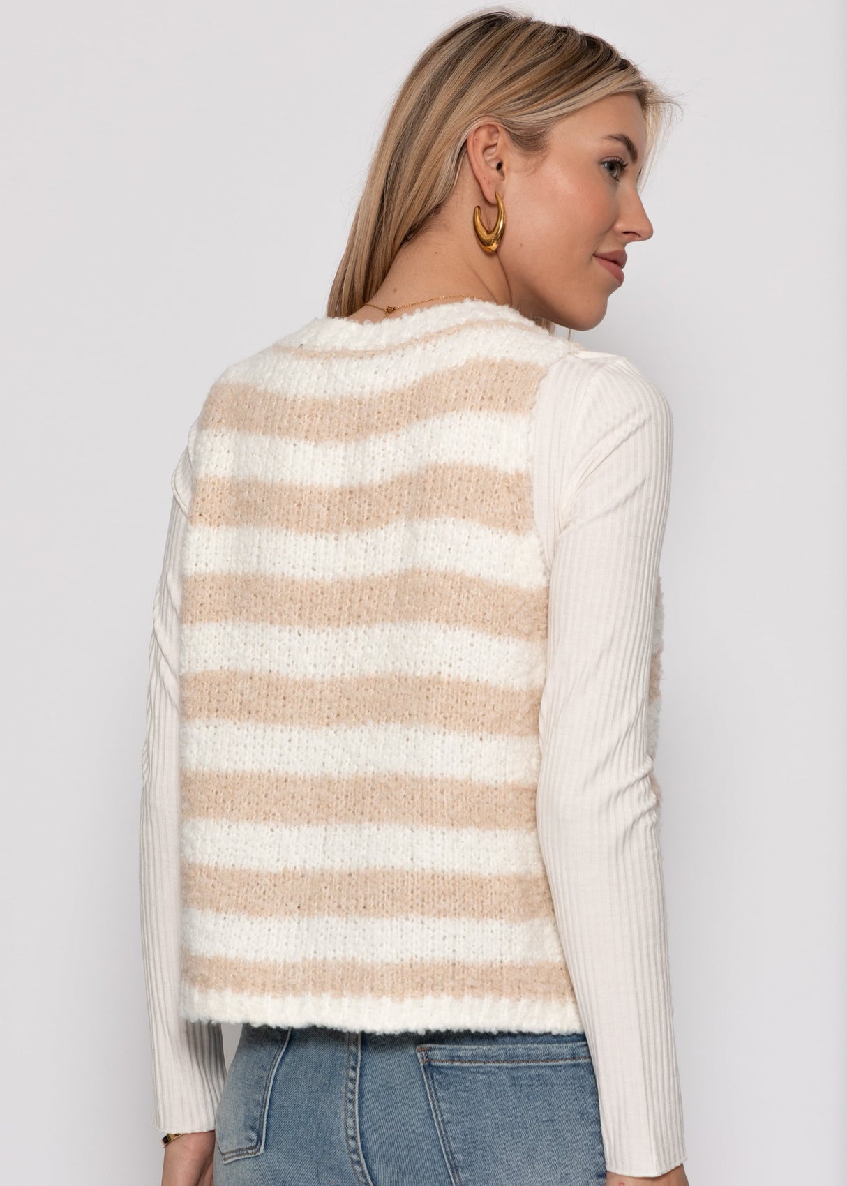 Bouclé vest with block stripes - beige-off-white