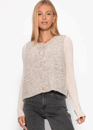 Bouclé vest with bags - Greige