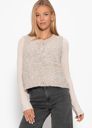 Bouclé vest with bags - Greige
