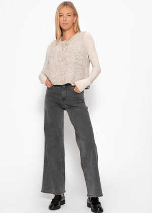 Bouclé vest with bags - Greige