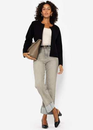 Cardigan with round neck and patch pockets - black