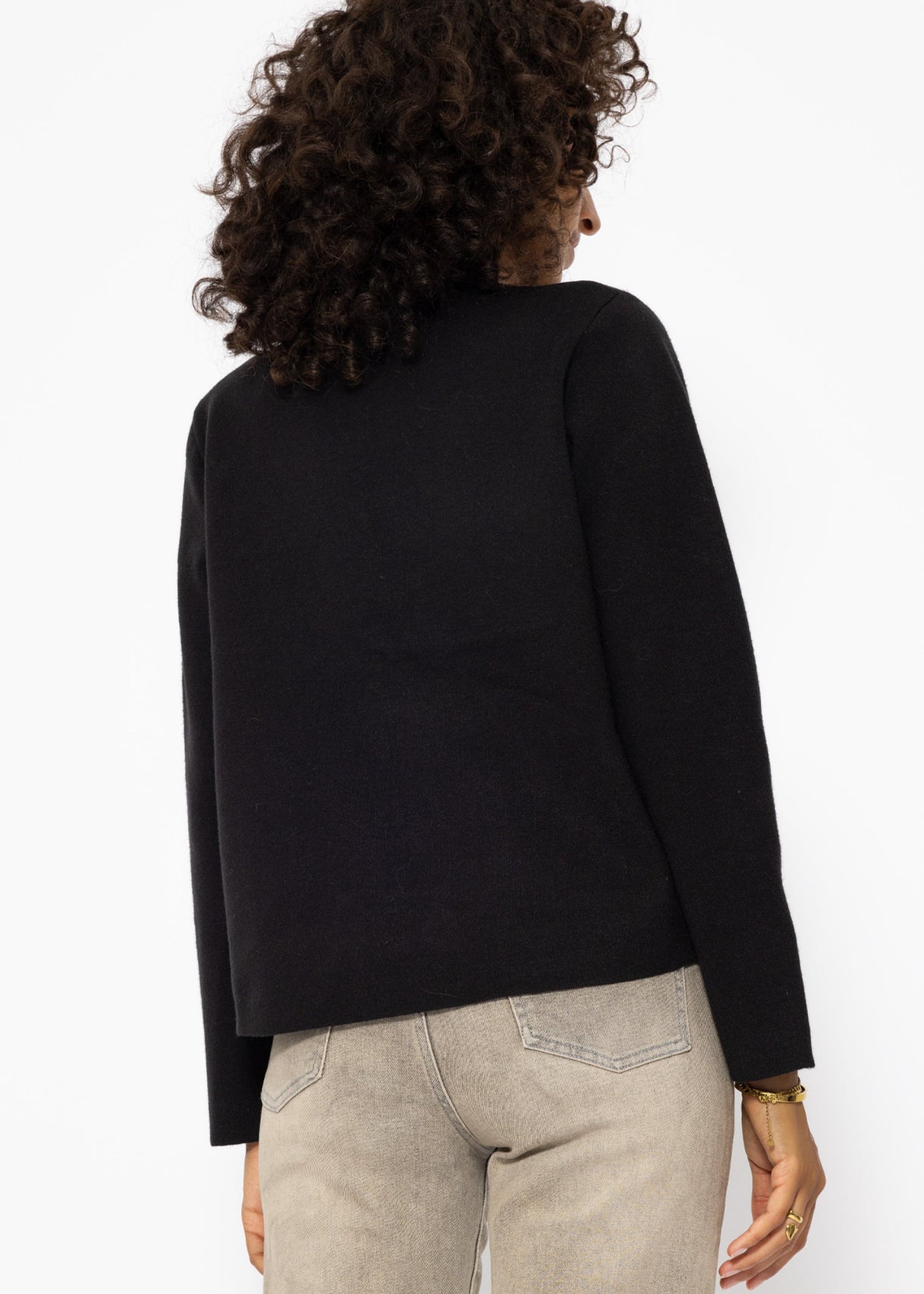 Cardigan with round neck and patch pockets - black