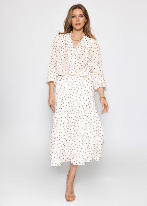 Chiffon blouse with ruffles and polka dot pattern - off-white