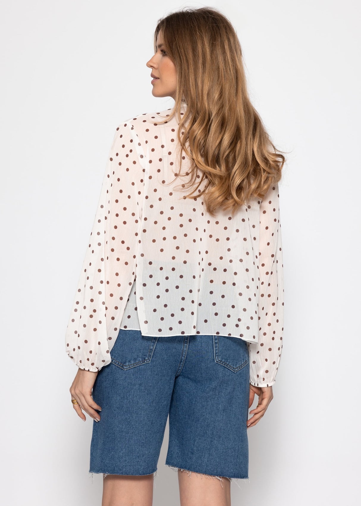 Chiffon blouse with ruffles and polka dot pattern - off-white