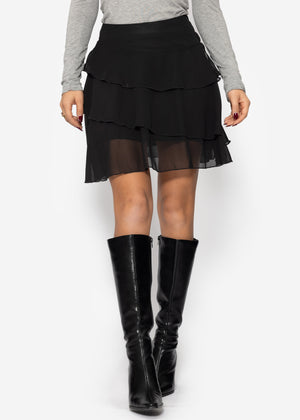 Chiffon skirt with flounces - black