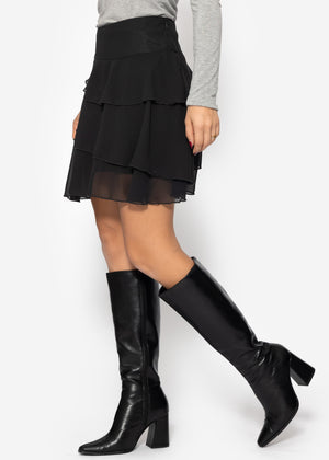 Chiffon skirt with flounces - black
