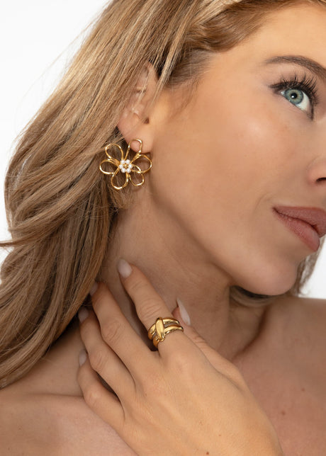 Double ring with detail - gold