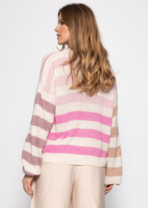 Fine knit sweater with striped pattern - pink