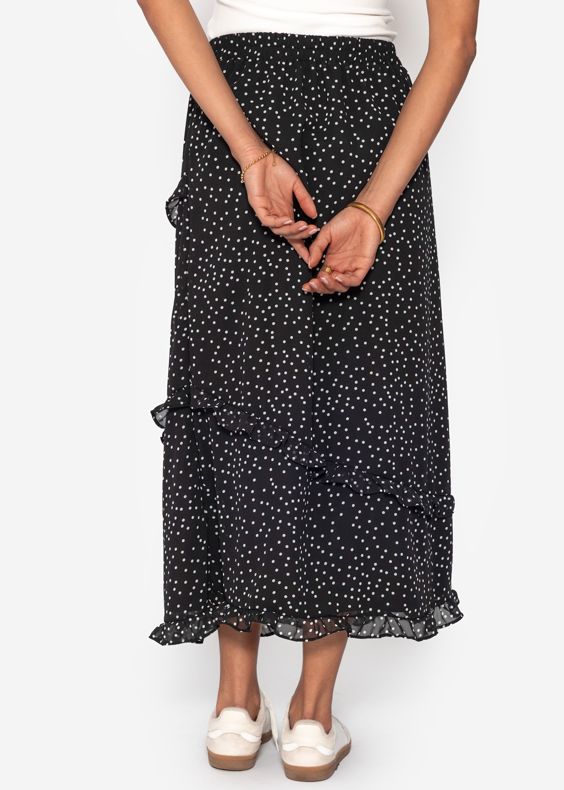 Polka dot long skirt with ruffles - black – SASSYCLASSY