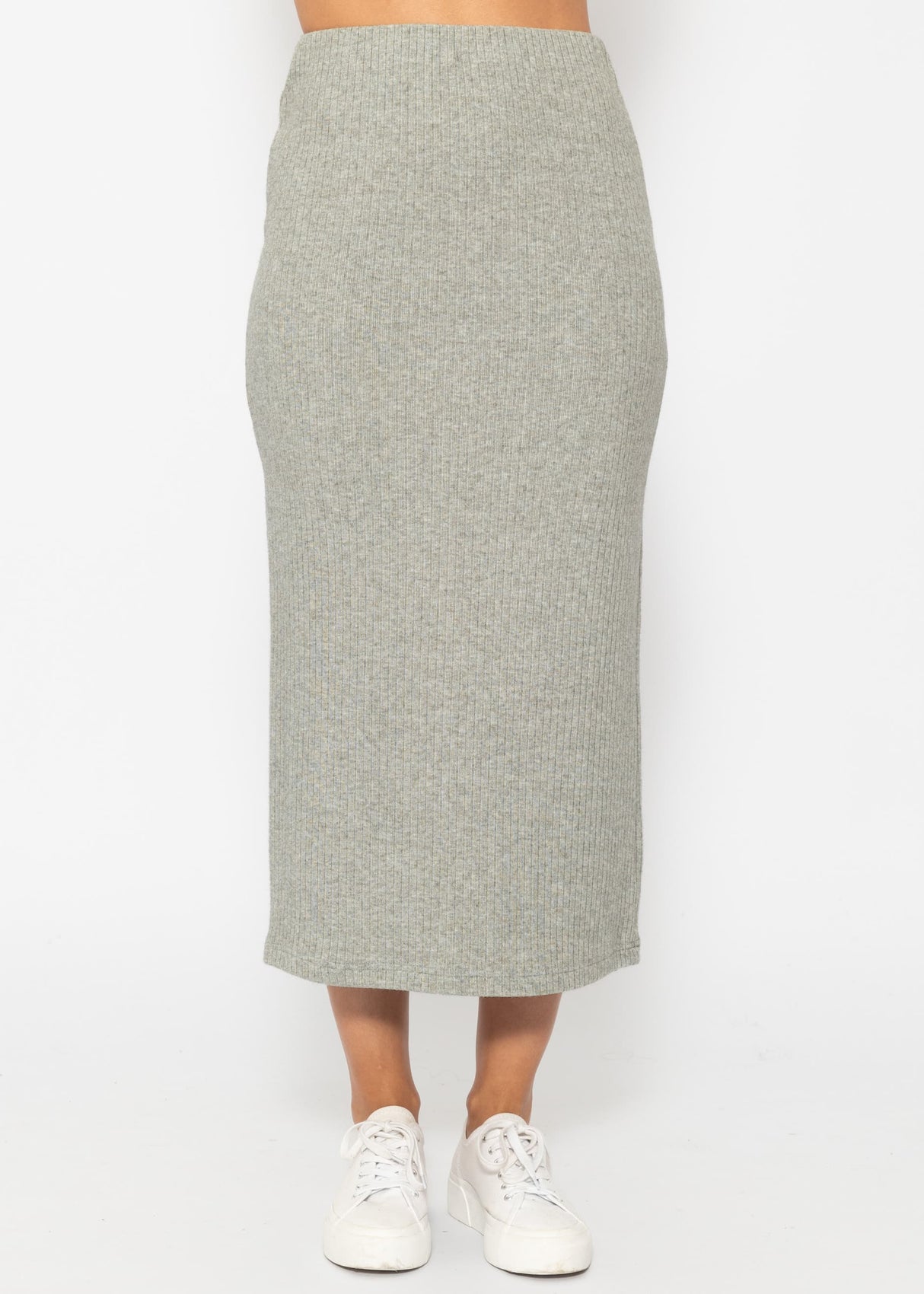 Ribbed midi-length skirt - grey